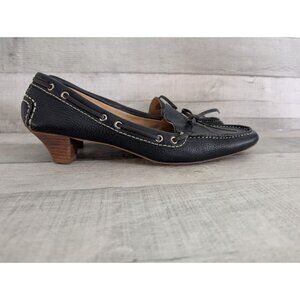 Eddie Bauer Womens Black Leather Loafer Heels With Bow Detail Size 8.5